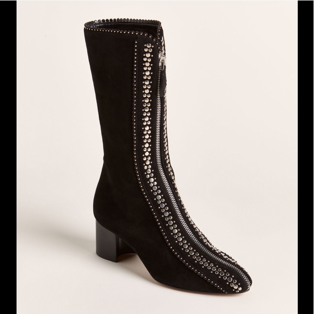NIB ALAIA Paris Black Suede Studded  Midcalf Leather Boots